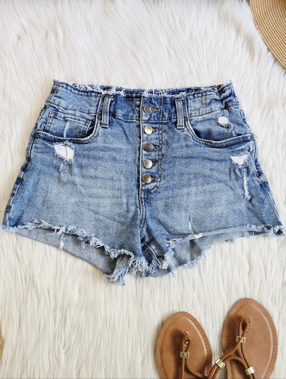 Kut from the Kloth Jane High Waist Distressed Denim Shorts